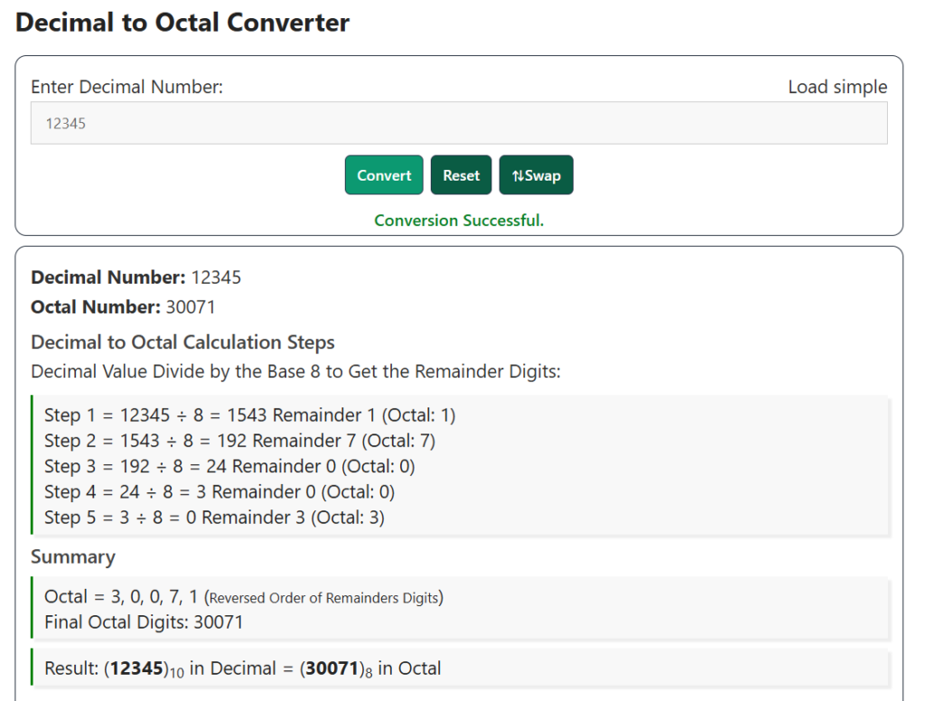 Decimal to Octal