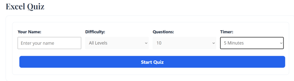 MS Excel Quiz Questions and Answers