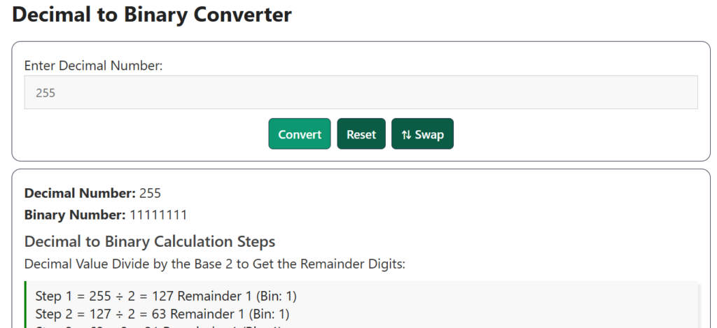 Decimal to Binary